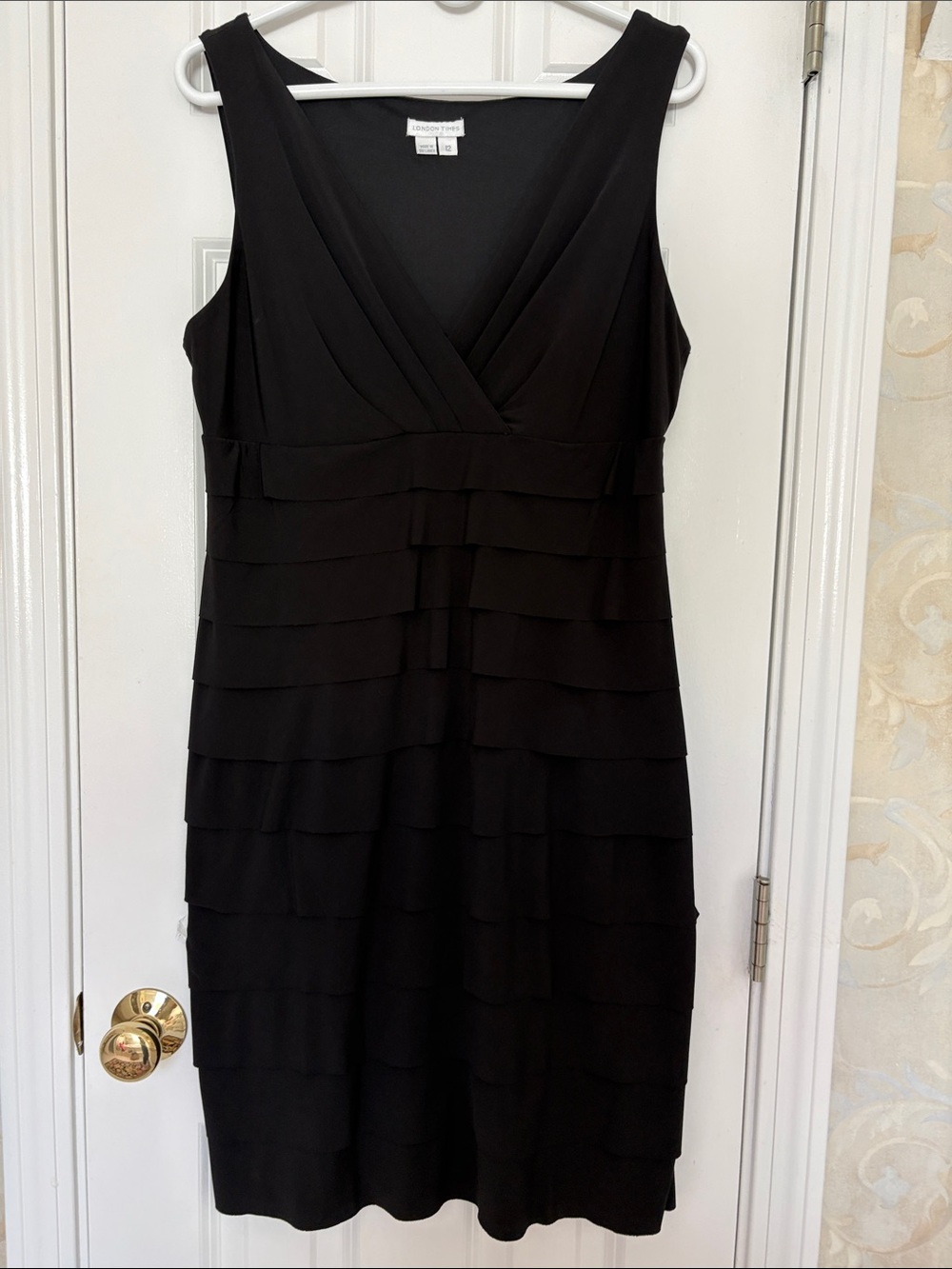 London Times from Maggie London’s Classic Black Tiered V-Neck Women’s Dress